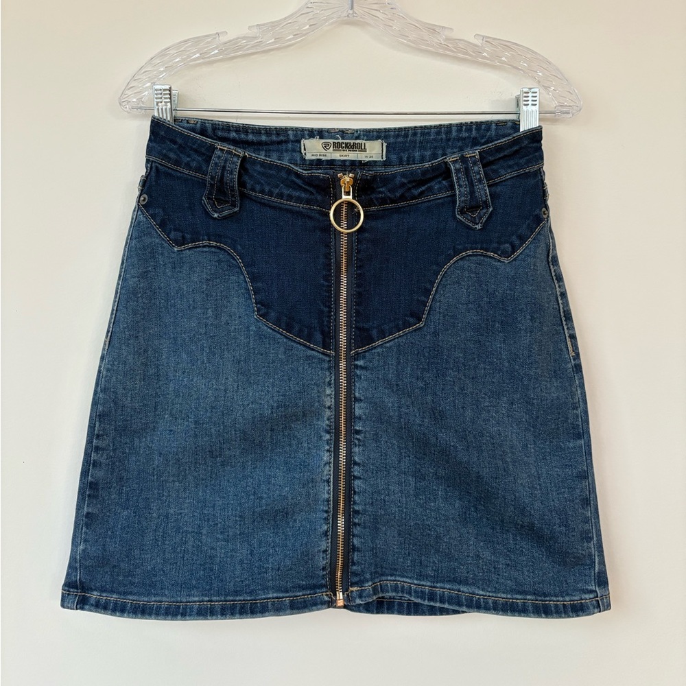 Western Denim Mini Skirt with Gold Accent